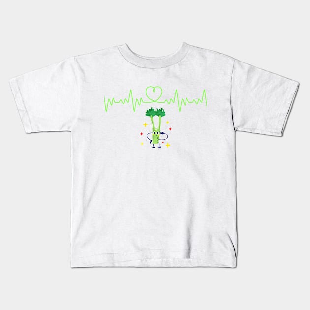 Celery Heartbeat Kids T-Shirt by HobbyAndArt